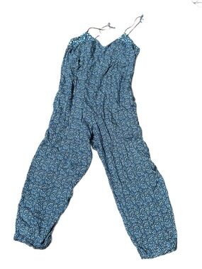 Hatch Teal Blue Floral Tie-Strap Wide-Leg Jumpsuit Maternity 3